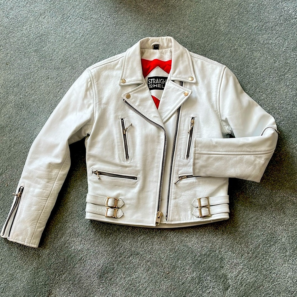 Straight To Hell Defector Women’s Size 32 White Genuine Leather Jacket!